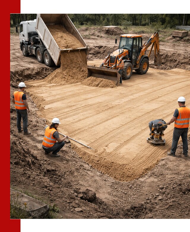 Устройство песчаной подушки для фундаментов и дорог в Муравленке